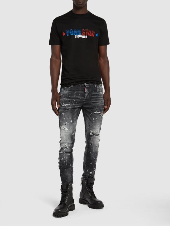Dsquared2: Super Twinky fit cotton denim jeans - Black - men_1 | Luisa Via Roma