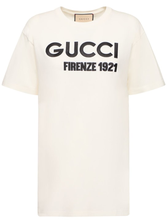 Gucci: Logo cotton jersey t-shirt - Sunlight - women_0 | Luisa Via Roma