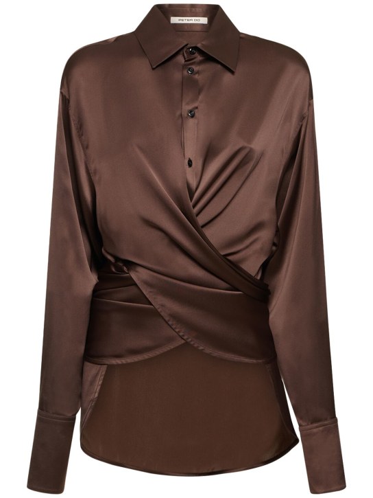 Peter Do: Silk satin wrap shirt - Brown - women_0 | Luisa Via Roma