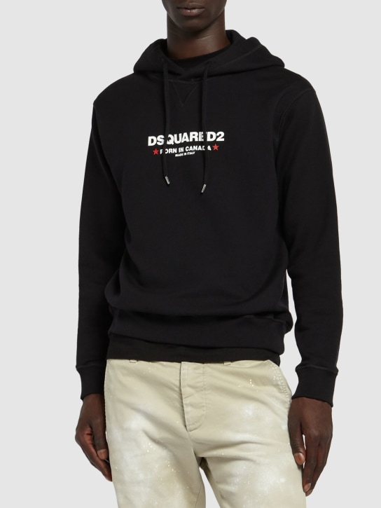 Dsquared2: 宽松版型logo棉质连帽卫衣 - 黑色 - men_1 | Luisa Via Roma