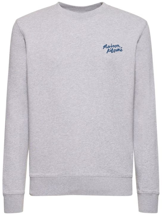 Maison Kitsuné: Handwriting logo crewneck sweatshirt - Light Grey - men_0 | Luisa Via Roma