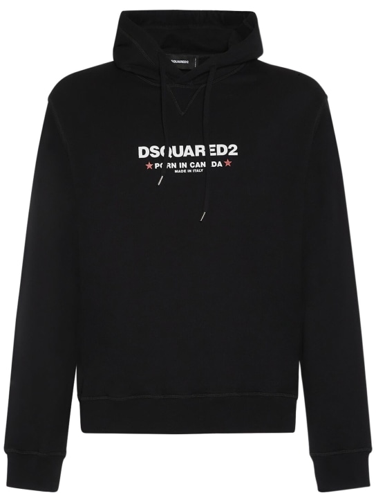 Dsquared2: Loose fit logo cotton hoodie - Black - men_0 | Luisa Via Roma
