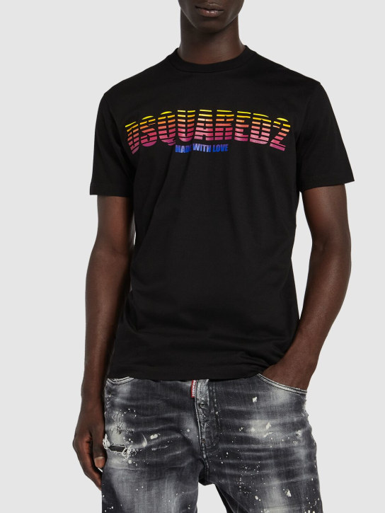 Dsquared2: Logo印花棉质平纹针织T恤 - 黑色 - men_1 | Luisa Via Roma