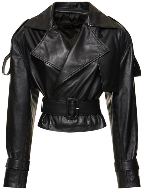 MANOKHI: Hana belted leather cropped jacket - Black - women_0 | Luisa Via Roma