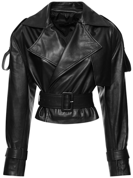 MANOKHI: Hana belted leather cropped jacket - women_0 | Luisa Via Roma