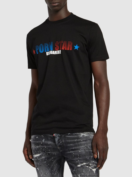 Dsquared2: Camiseta de algodón estampada - Negro - men_1 | Luisa Via Roma
