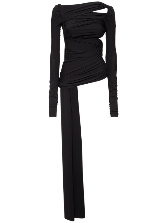 The Attico: Ruched stretch jersey long sleeve top - Black - women_0 | Luisa Via Roma