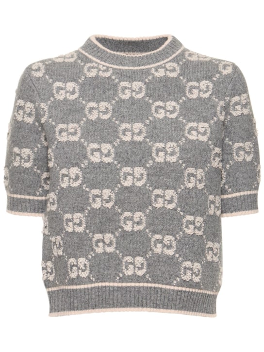 Gucci: Top de lana con jacquard - Gris - women_0 | Luisa Via Roma