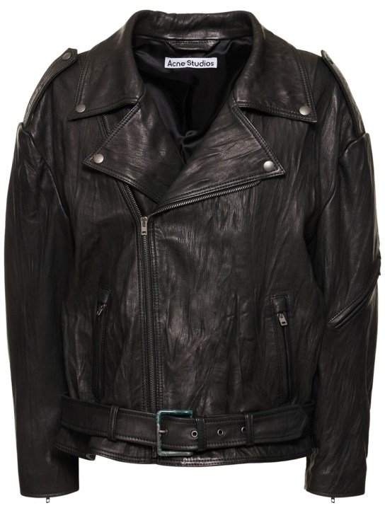 Acne Studios: Oversized leather biker jacket - Black - women_0 | Luisa Via Roma