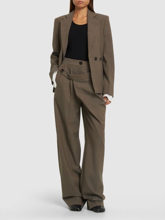 Peter Do: Wool blend wrap wide pants - Beige - women_1 | Luisa Via Roma