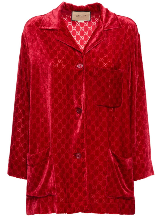 Gucci: Camicia in velluto dévoré GG - Classic Red - women_0 | Luisa Via Roma
