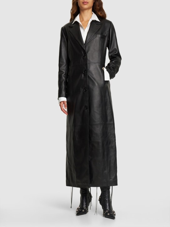 MANOKHI: Trench-coat en cuir à boutonnage simple Milla - Noir - women_1 | Luisa Via Roma