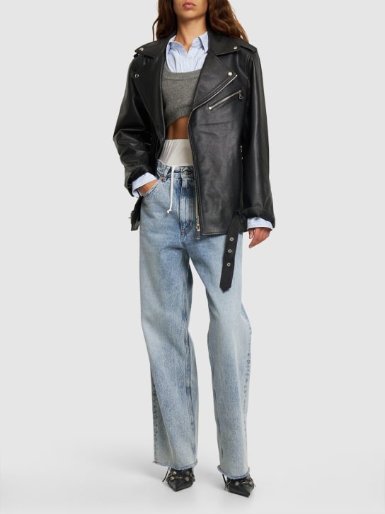 MANOKHI: Belted leather biker jacket - women_1 | Luisa Via Roma