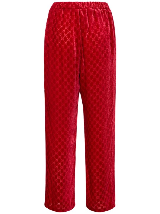 Gucci: Pantalon en velours devoré GG - Classic Red - women_0 | Luisa Via Roma
