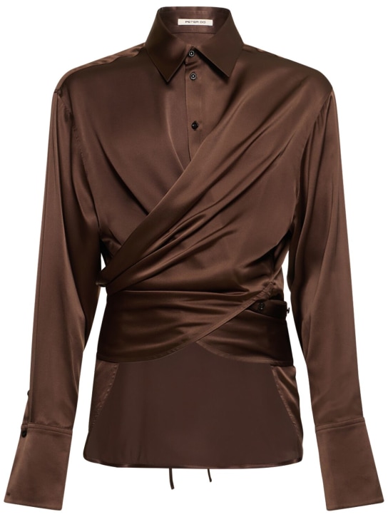 Peter Do: Silk satin wrap shirt - Brown - men_0 | Luisa Via Roma