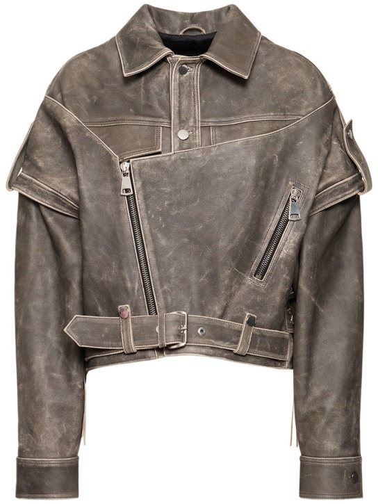 MANOKHI: Oversize vintage leather jacket - Black - women_0 | Luisa Via Roma