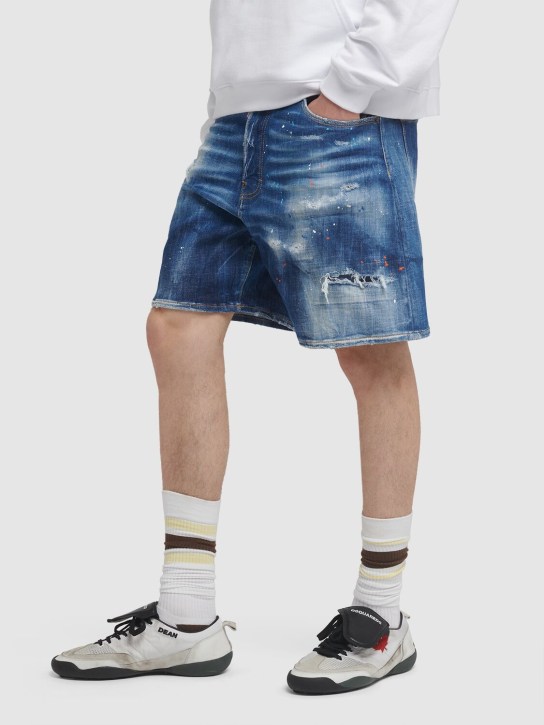 Dsquared2: Boxer fit cotton denim shorts - Mavi - men_1 | Luisa Via Roma