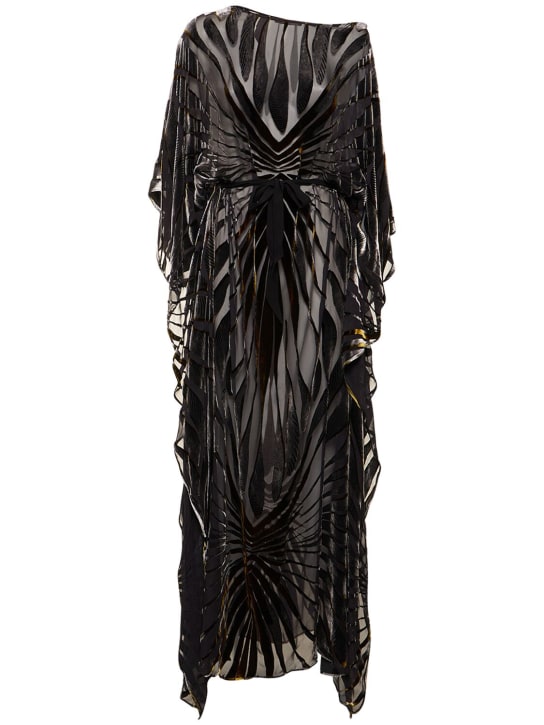 Roberto Cavalli: Velvet & silk devoré long caftan dress - women_0 | Luisa Via Roma