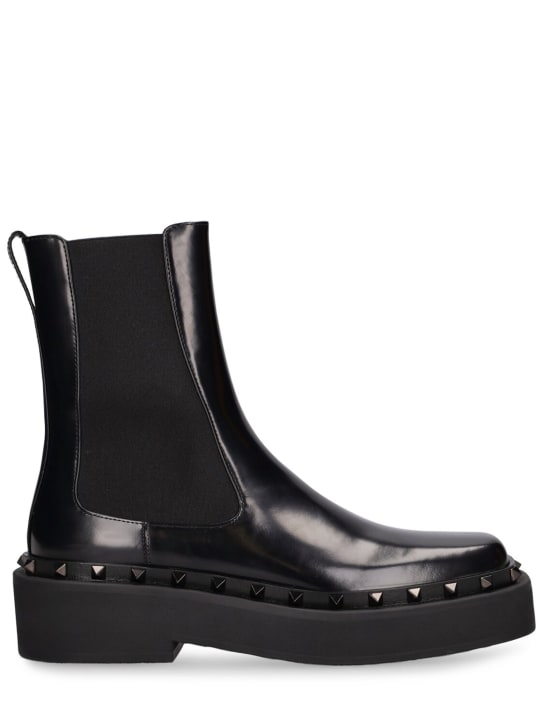 Valentino Garavani: 50mm Rockstud M-Way leather ankle boots - Black - women_0 | Luisa Via Roma