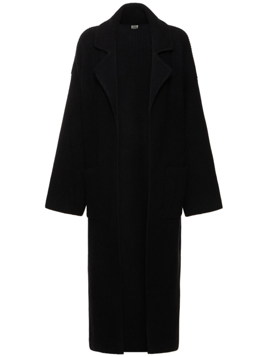 Toteme: Manteau en maille côtelée de laine mélangée - Noir - women_0 | Luisa Via Roma