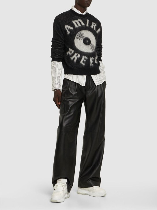 Amiri: Preemo mohair blend crewneck sweater - Siyah - men_1 | Luisa Via Roma