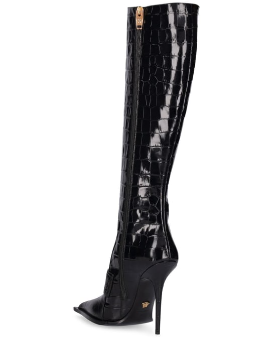 Versace: Stivali in pelle stampa coccodrillo 110mm - women_3 | Luisa Via Roma