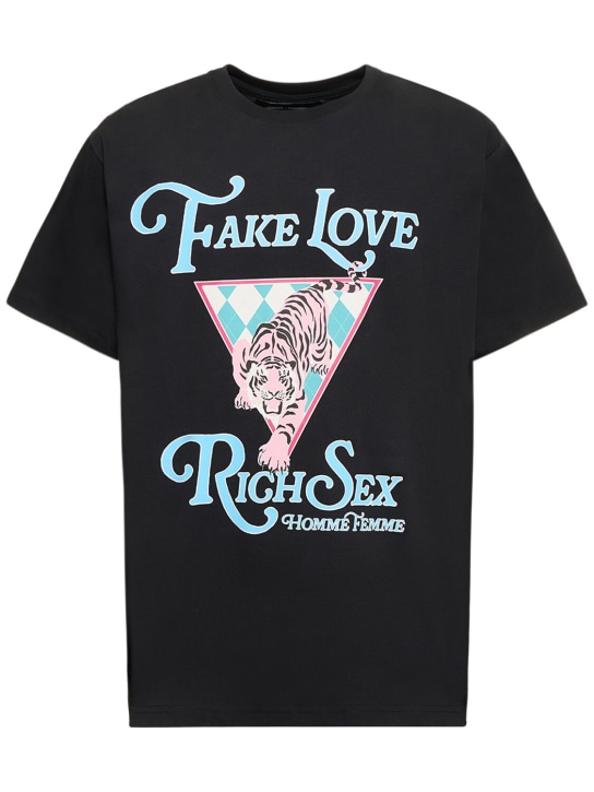 Homme+Femme: T-shirt en coton Fake Love Rich Sex Tiger - Noir/Bleu - men_0 | Luisa Via Roma