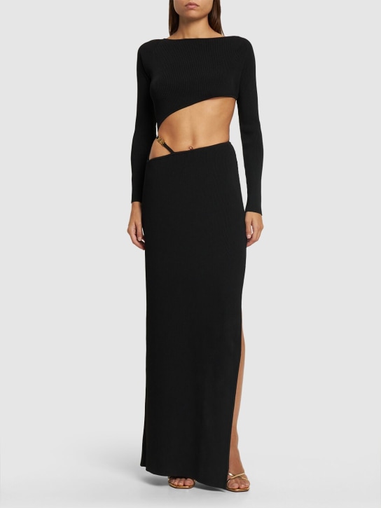 GCDS: GCDS Bling viscose blend long dress - Black - women_1 | Luisa Via Roma