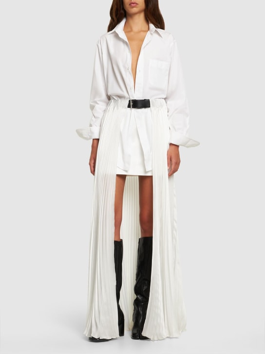 Peter Do: Falda plisada de techno con cinturón de piel - Blanco - women_1 | Luisa Via Roma