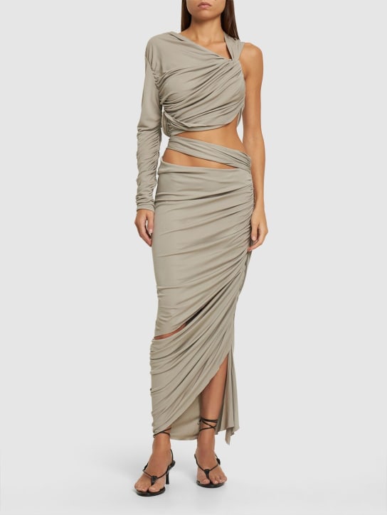 Andreadamo: Draped jersey knotted cutout crop top - Grey - women_1 | Luisa Via Roma