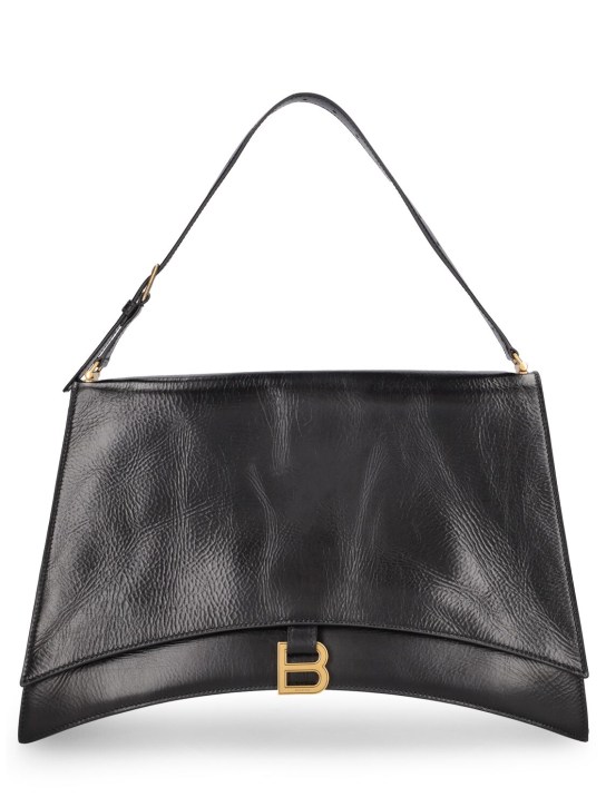 Balenciaga: Large Crush Sling leather shoulder bag - Siyah - women_0 | Luisa Via Roma