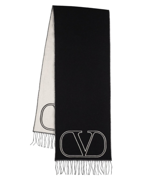 Valentino Garavani: Vlogo signature羊绒围巾 - 黑色/米黄色 - men_0 | Luisa Via Roma