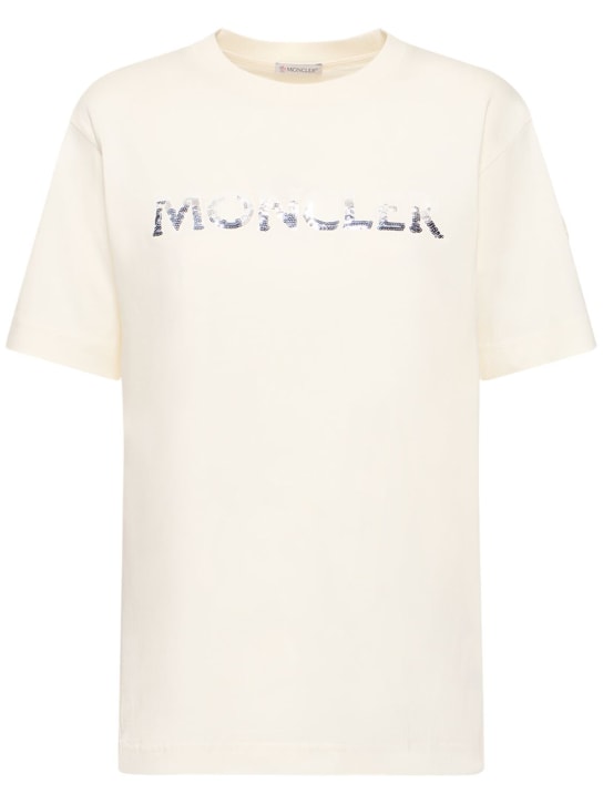 Moncler: T-shirt en jersey de coton à logo - Natural - women_0 | Luisa Via Roma