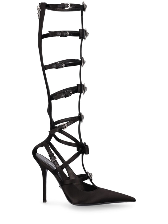 Versace: 110mm Satin strappy heels - Siyah - women_0 | Luisa Via Roma