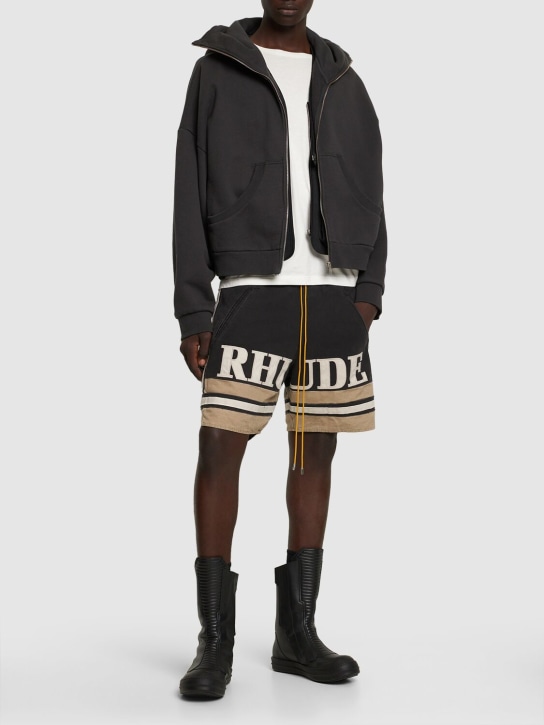 RHUDE: Logo embroidered cotton shorts - men_1 | Luisa Via Roma