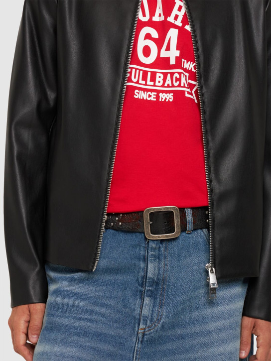HTC Los Angeles: Cinturón de piel con tachuelas 4cm - Negro/Rojo - men_1 | Luisa Via Roma