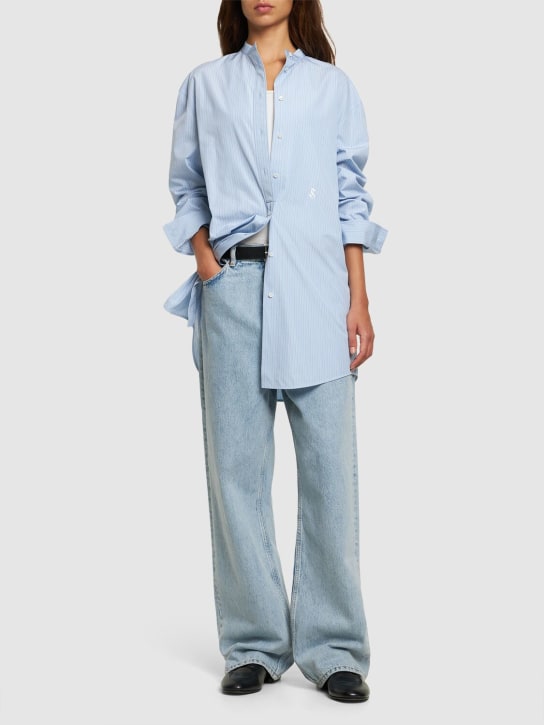 Jil Sander: 칼라리스 스트라이프 코튼 포플린 셔츠 - 라이트 블루 - women_1 | Luisa Via Roma