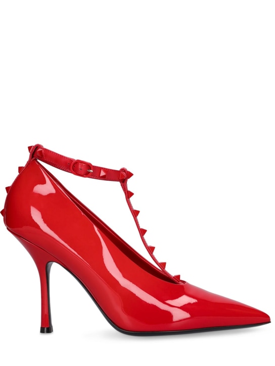 Valentino Garavani: 100毫米Rockstud漆皮高跟鞋 - 红色 - women_0 | Luisa Via Roma