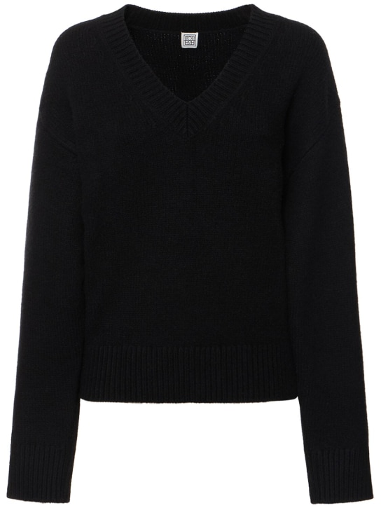 Toteme: V-neck wool & cashmere sweater - Siyah - women_0 | Luisa Via Roma