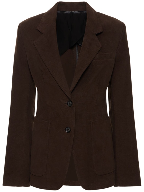 Toteme: Cinched-waist moleskin cotton blazer - Brown - women_0 | Luisa Via Roma