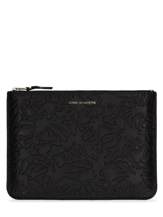 Comme des Garçons Wallet: Embossed forest leather wallet - Siyah - women_0 | Luisa Via Roma
