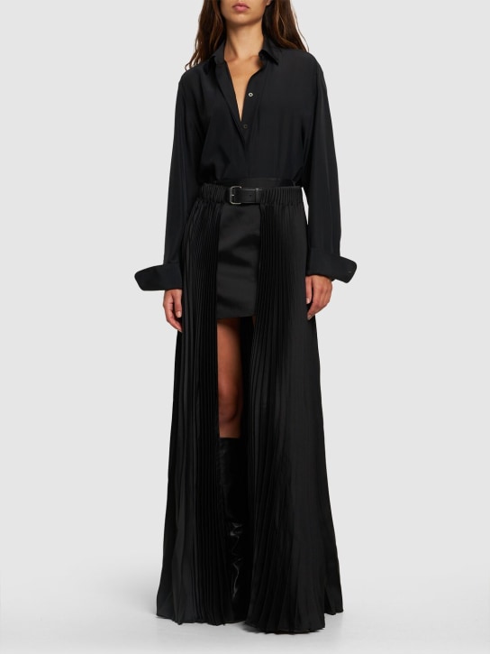 Peter Do: 皮革腰带打褶科技织物半身裙 - 黑色 - women_1 | Luisa Via Roma