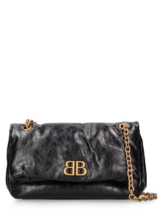 Balenciaga: Small Monaco leather shoulder bag - Black - women_0 | Luisa Via Roma