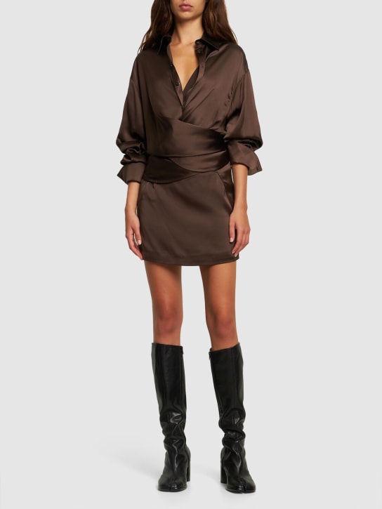 Peter Do: Silk satin wrap shirt - Brown - women_1 | Luisa Via Roma