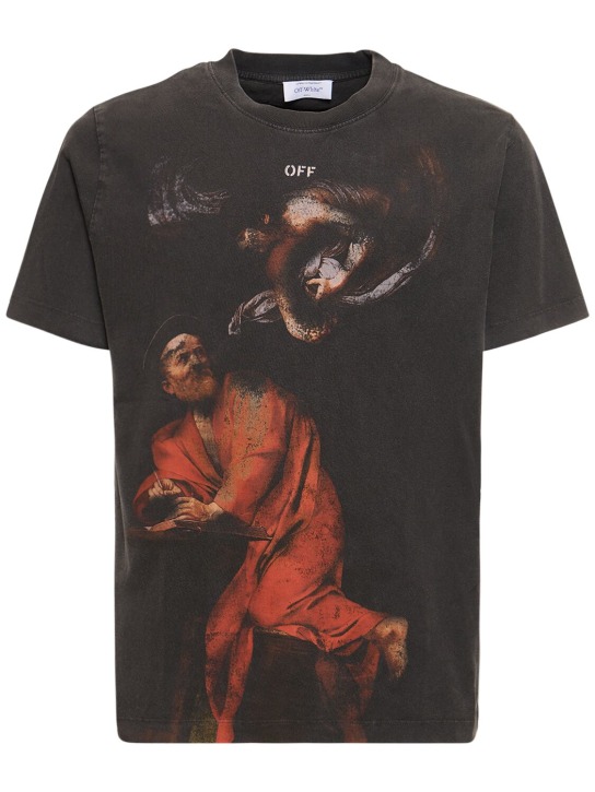 Off-White: S.Matthew 프린트 오가닉 코튼 티셔츠 - 블랙/멀티 - men_0 | Luisa Via Roma
