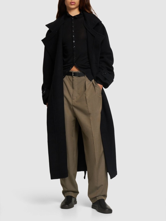 Lemaire: Belted long wool wrap coat - Siyah - women_1 | Luisa Via Roma