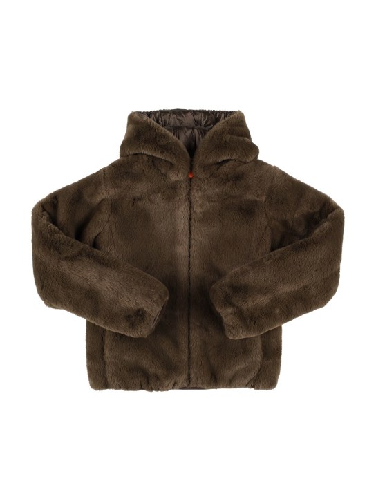 Save The Duck: Reversible faux fur & recycled jacket - Military Green - kids-girls_0 | Luisa Via Roma