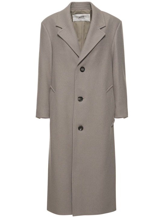 AMI Paris: Oversize wool gabardine long coat - Taupe - women_0 | Luisa Via Roma