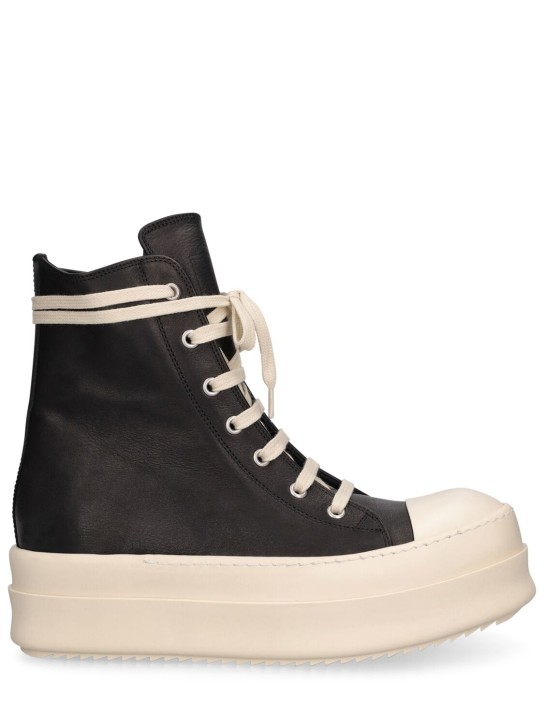Rick Owens: 40mm Mega Bumper leather sneakers - Siyah/Beyaz - women_0 | Luisa Via Roma