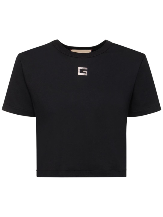 Gucci: Embellished cotton jersey t-shirt - Black - women_0 | Luisa Via Roma